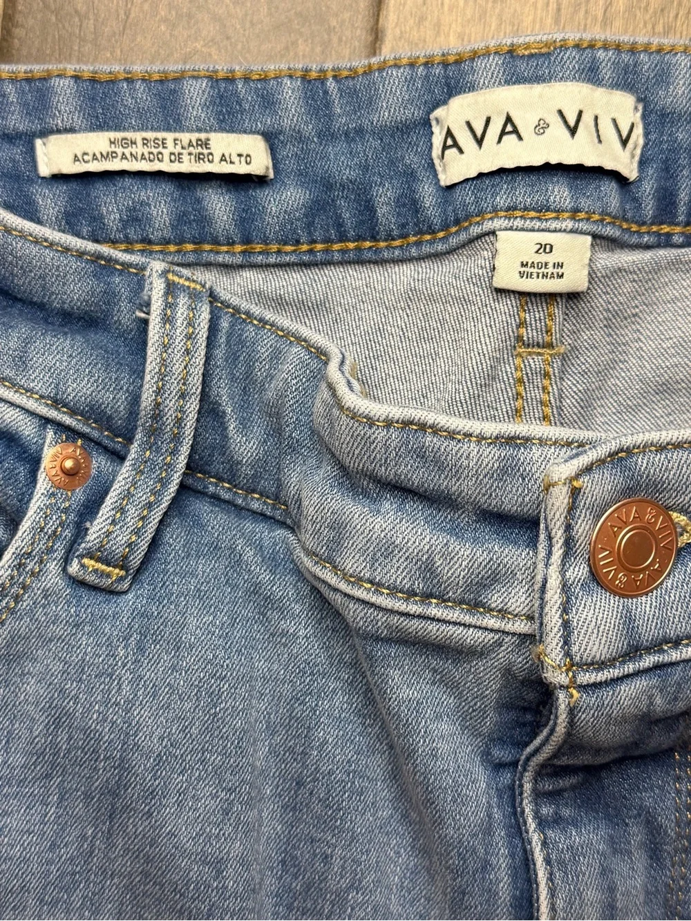 Ava & Viv Light Wash Distressed Raw Hem Flare Jeans Plus Size 20
